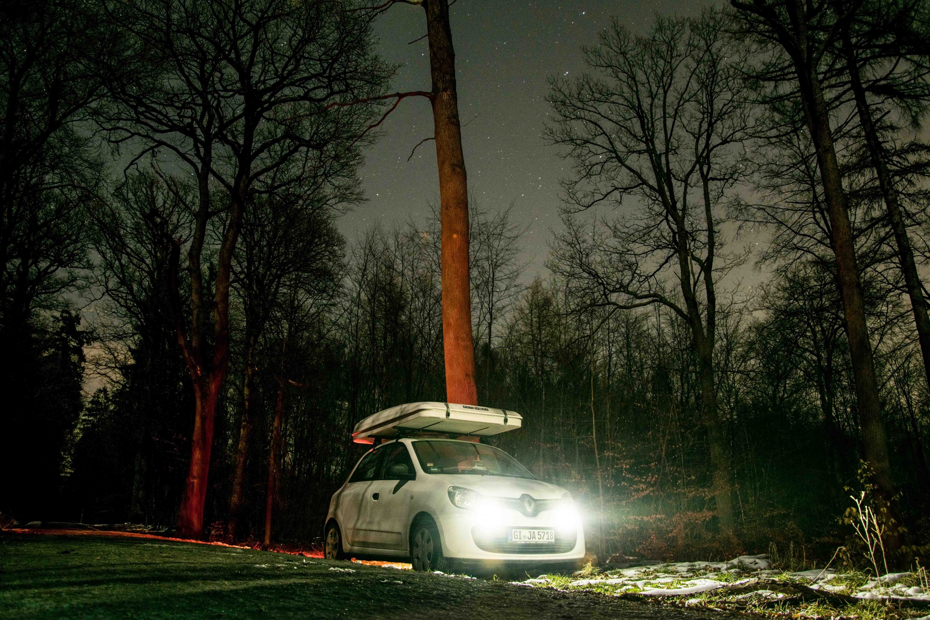 Der Kleine unterm Sternenhimmel im Wald